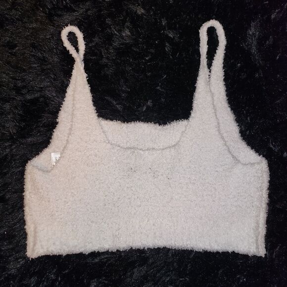 White Fuzzy Crop Top - Picture 3 of 5